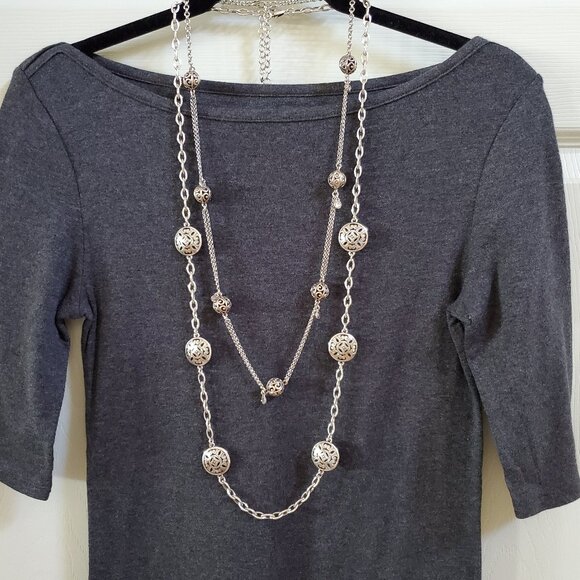 Vintage Bundle of 2 Brighton Silver Long Layering Station Necklaces - Picture 14 of 14